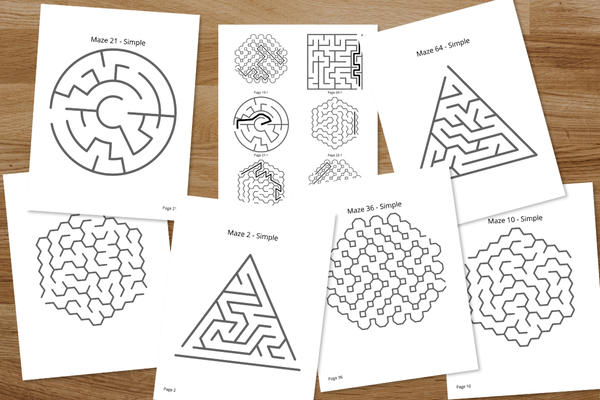 75 Maze Puzzles - Different Shapes