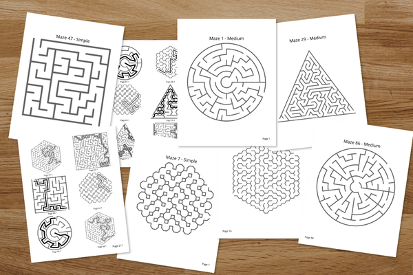 200 Maze Puzzles - Unique Shapes