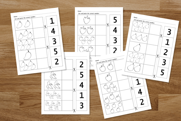 1-5 Numbers Fruit Cut & Match
