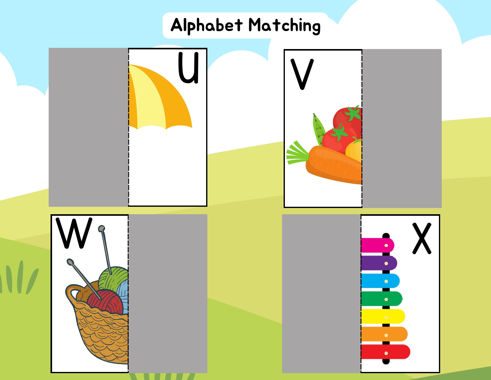 Farmland - Shapes matching, coloring, cut paste, alphabets etc