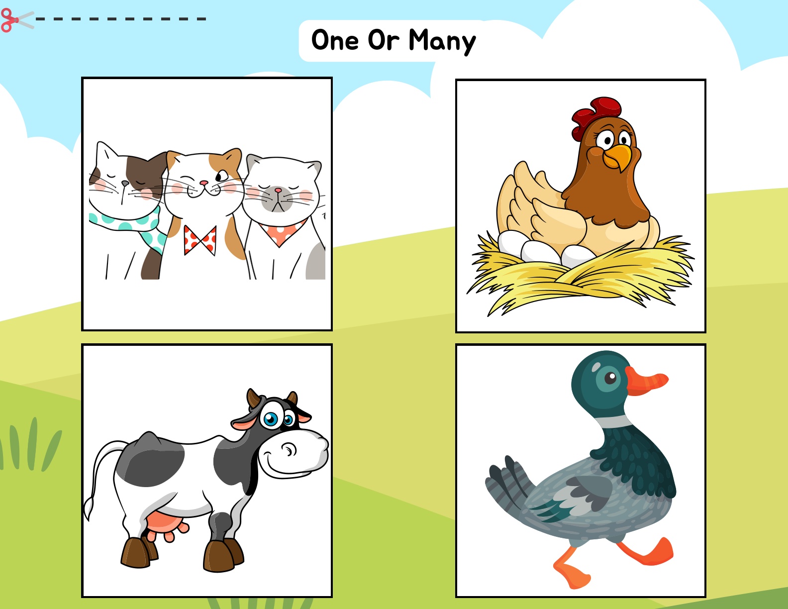 Farmland - Shapes matching, coloring, cut paste, alphabets etc
