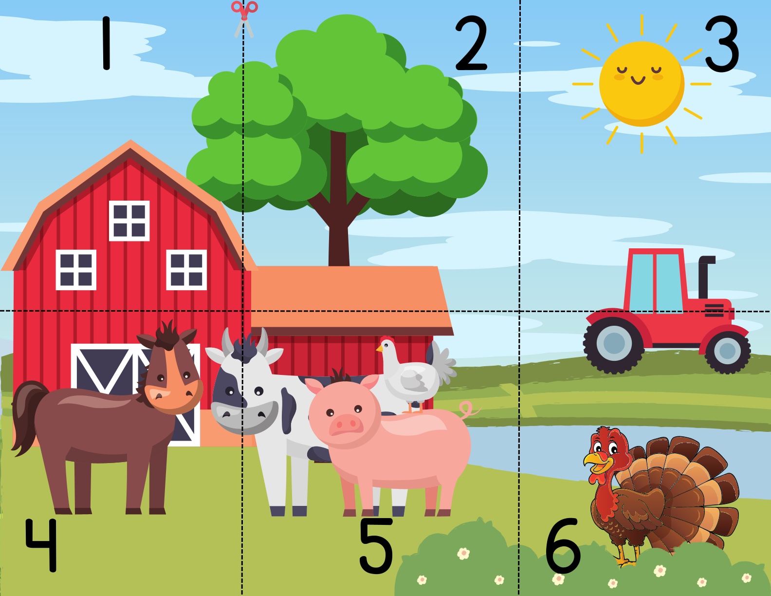 Farmland - Shapes matching, coloring, cut paste, alphabets etc