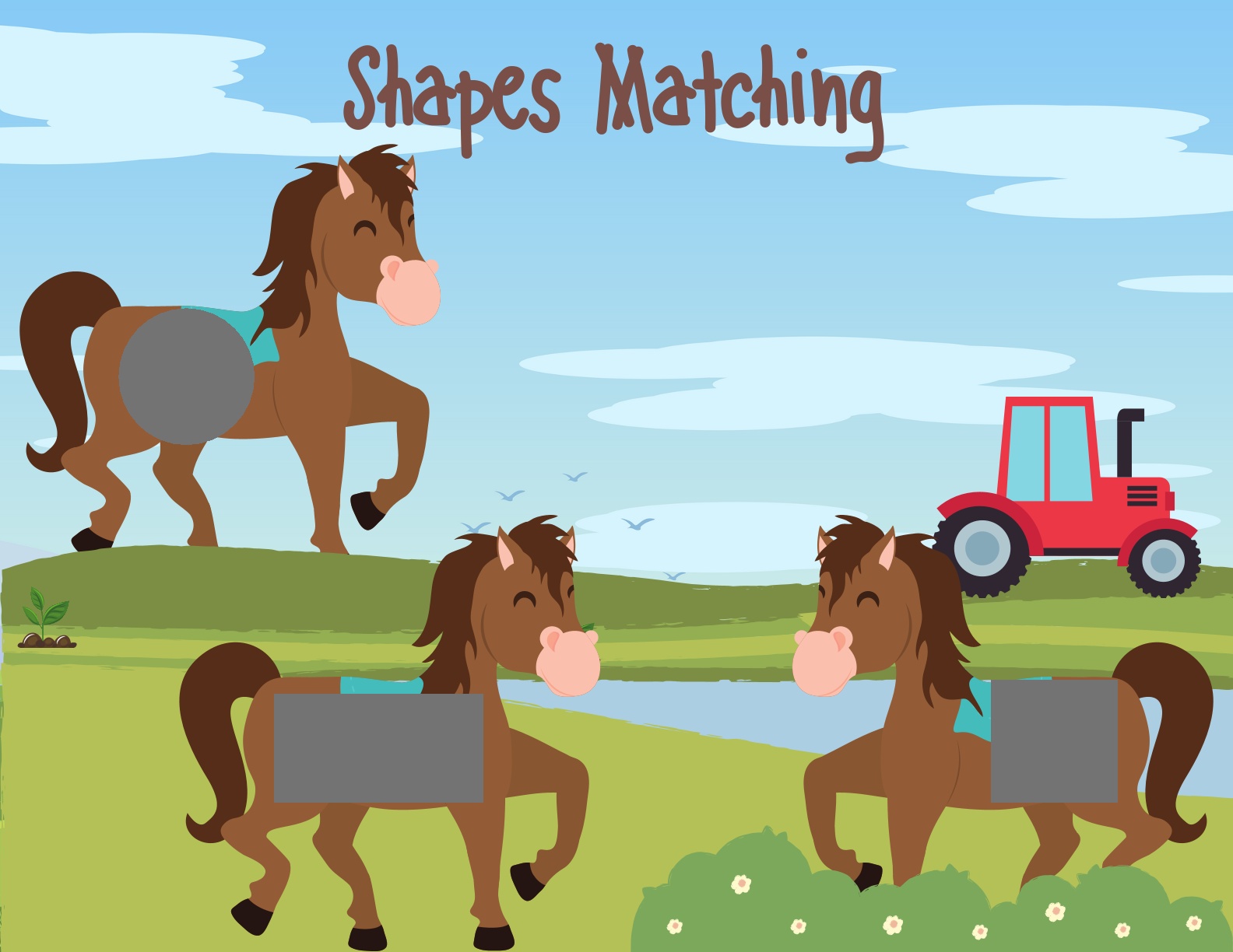 Farmland - Shapes matching, coloring, cut paste, alphabets etc