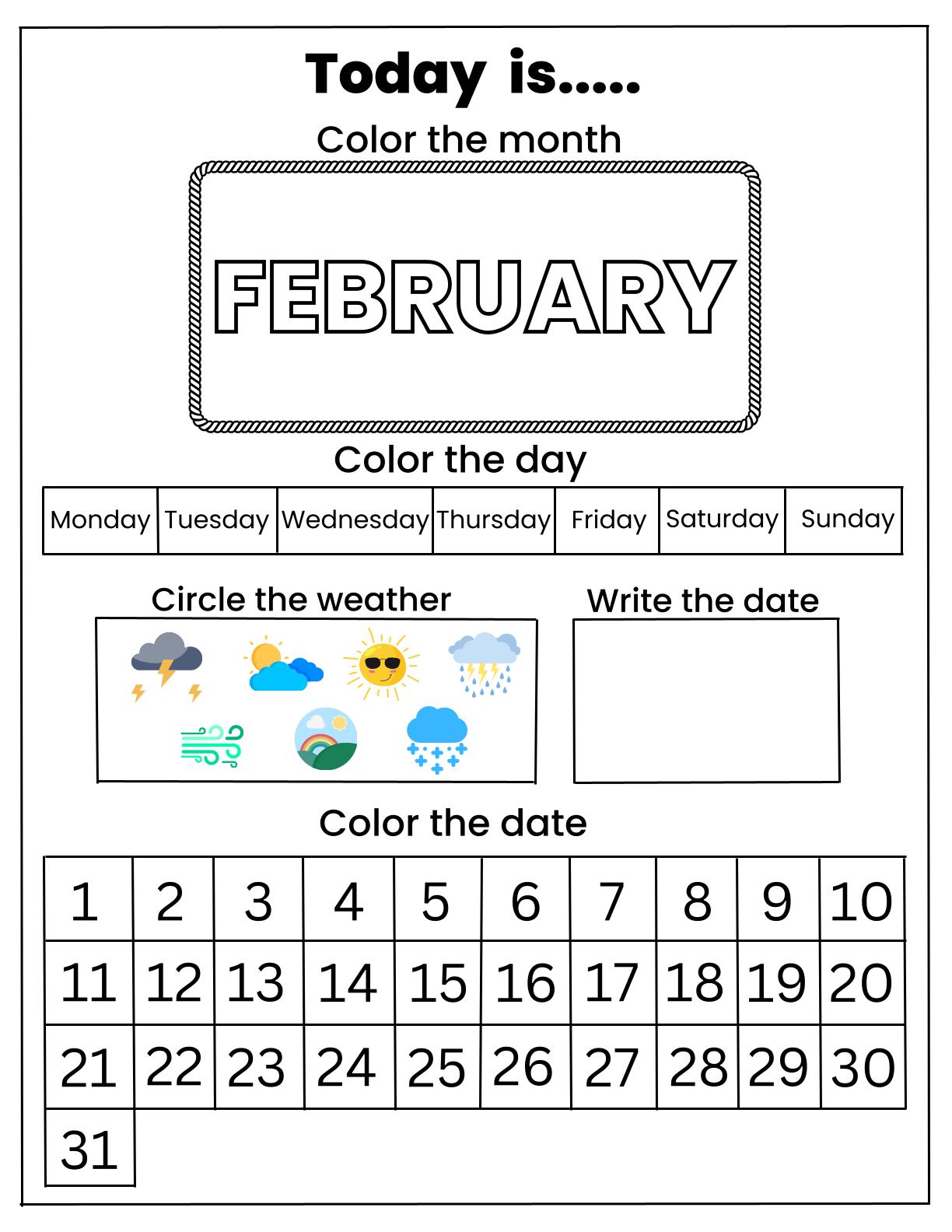 Calendar - Coloring activity