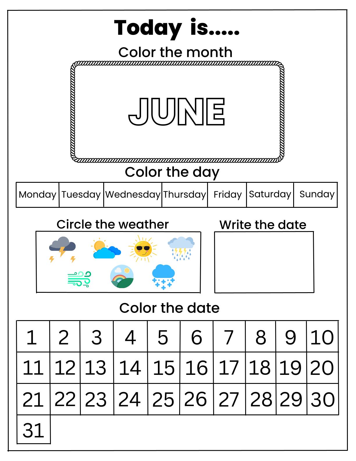 Calendar - Coloring activity