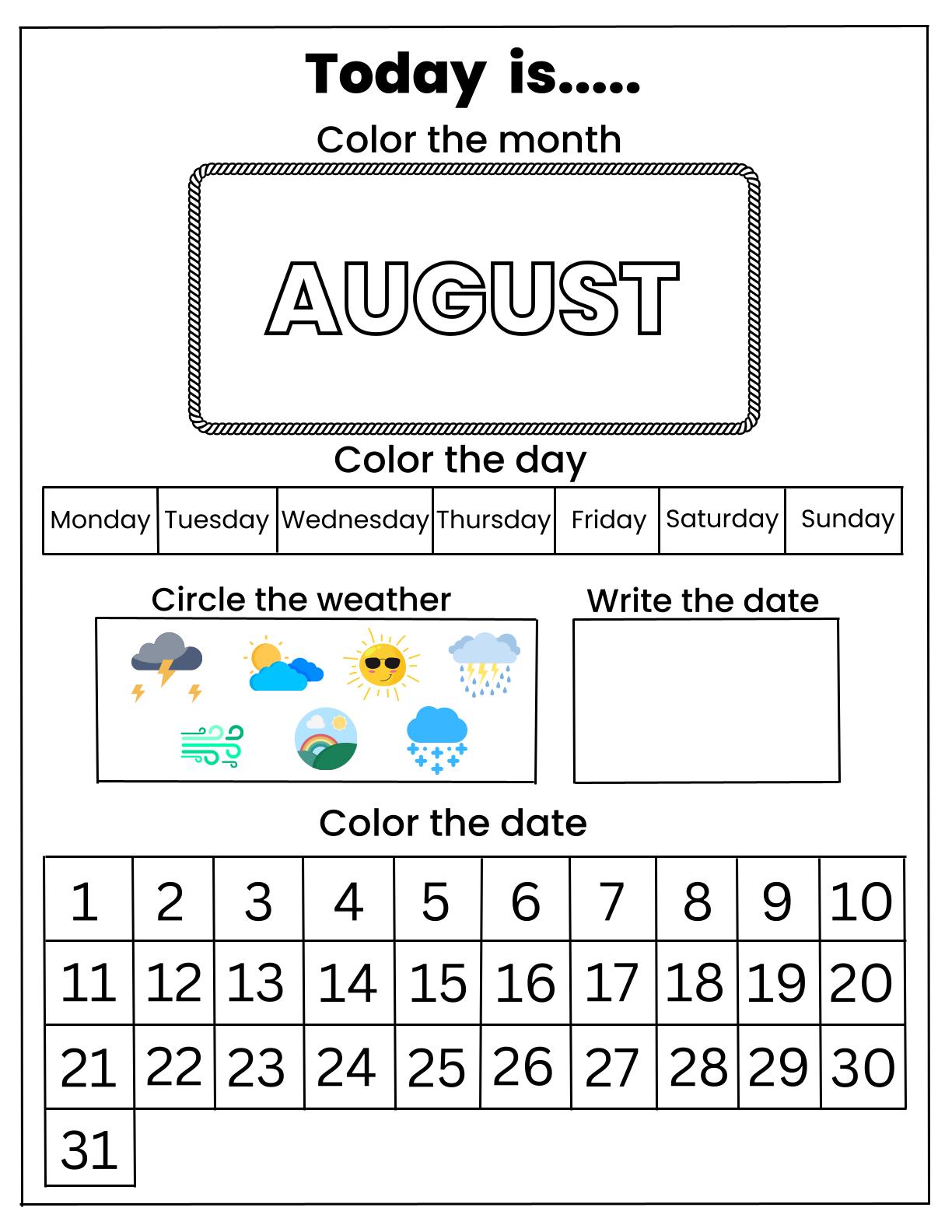 Calendar - Coloring activity