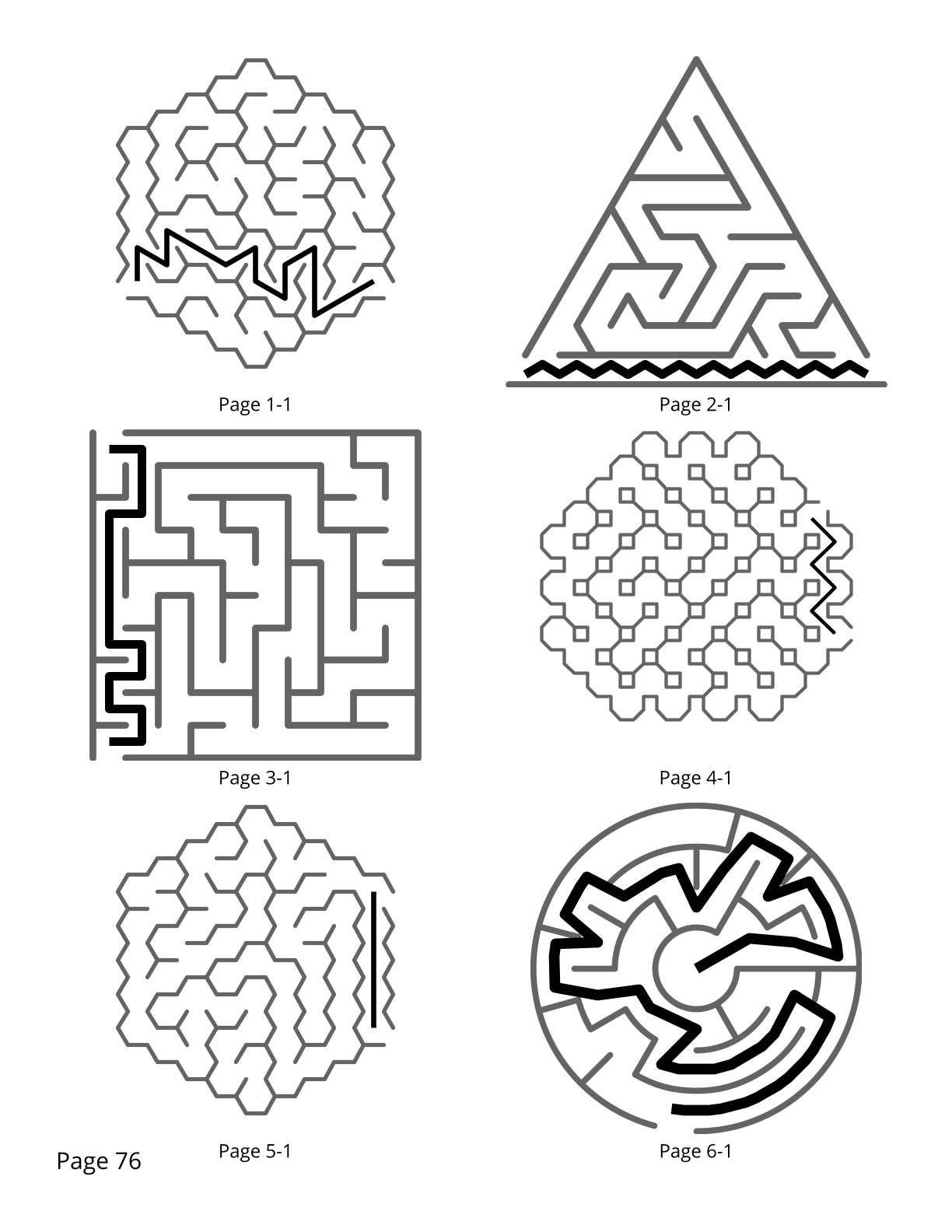 75 Maze Puzzles - Different Shapes