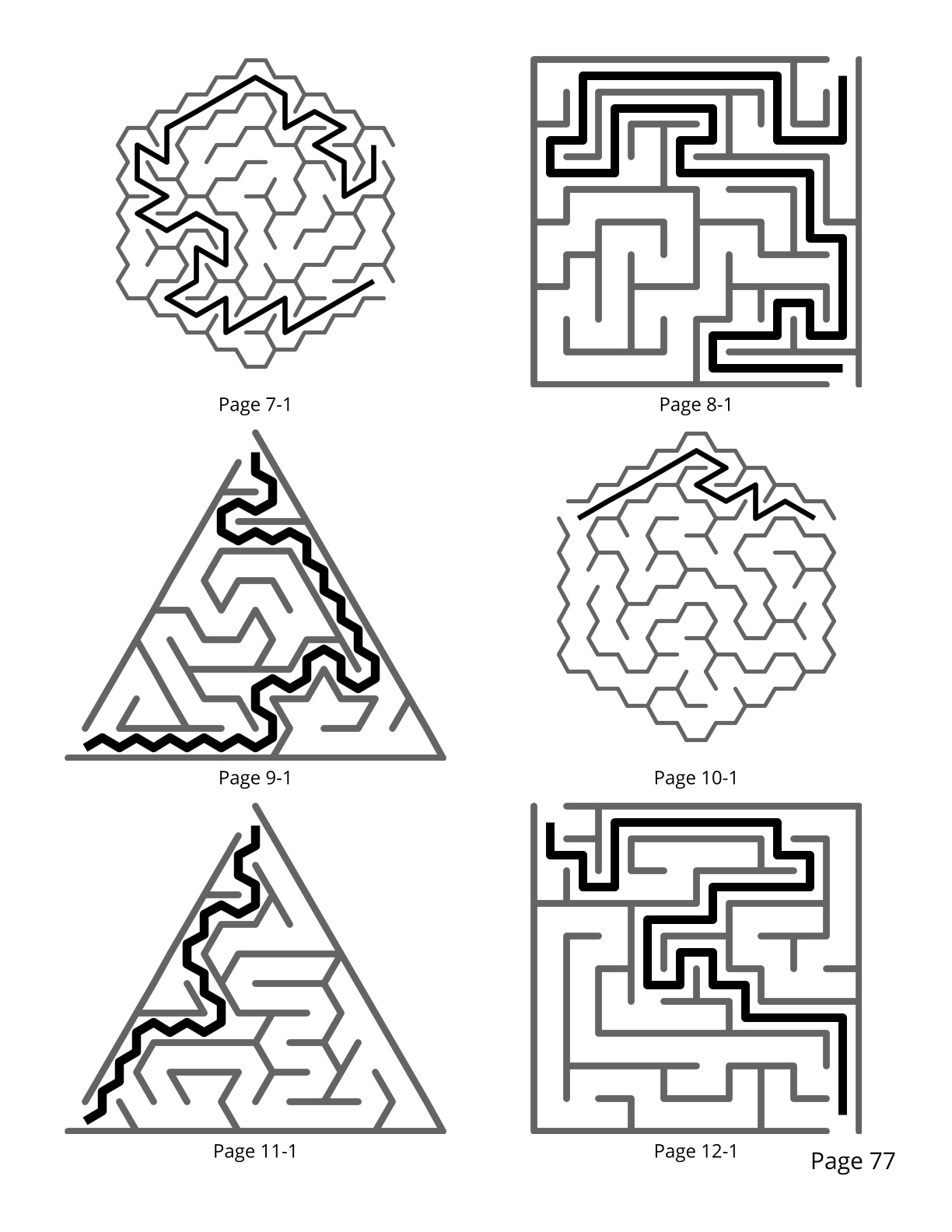 75 Maze Puzzles - Different Shapes