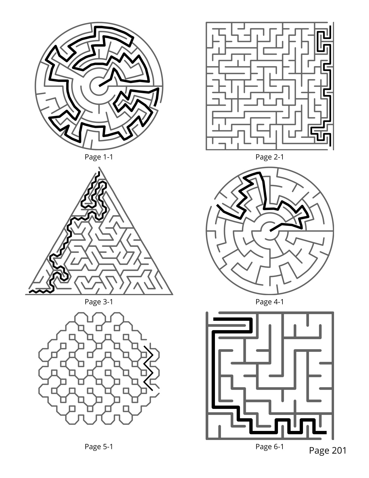 200 Maze Puzzles - Unique Shapes