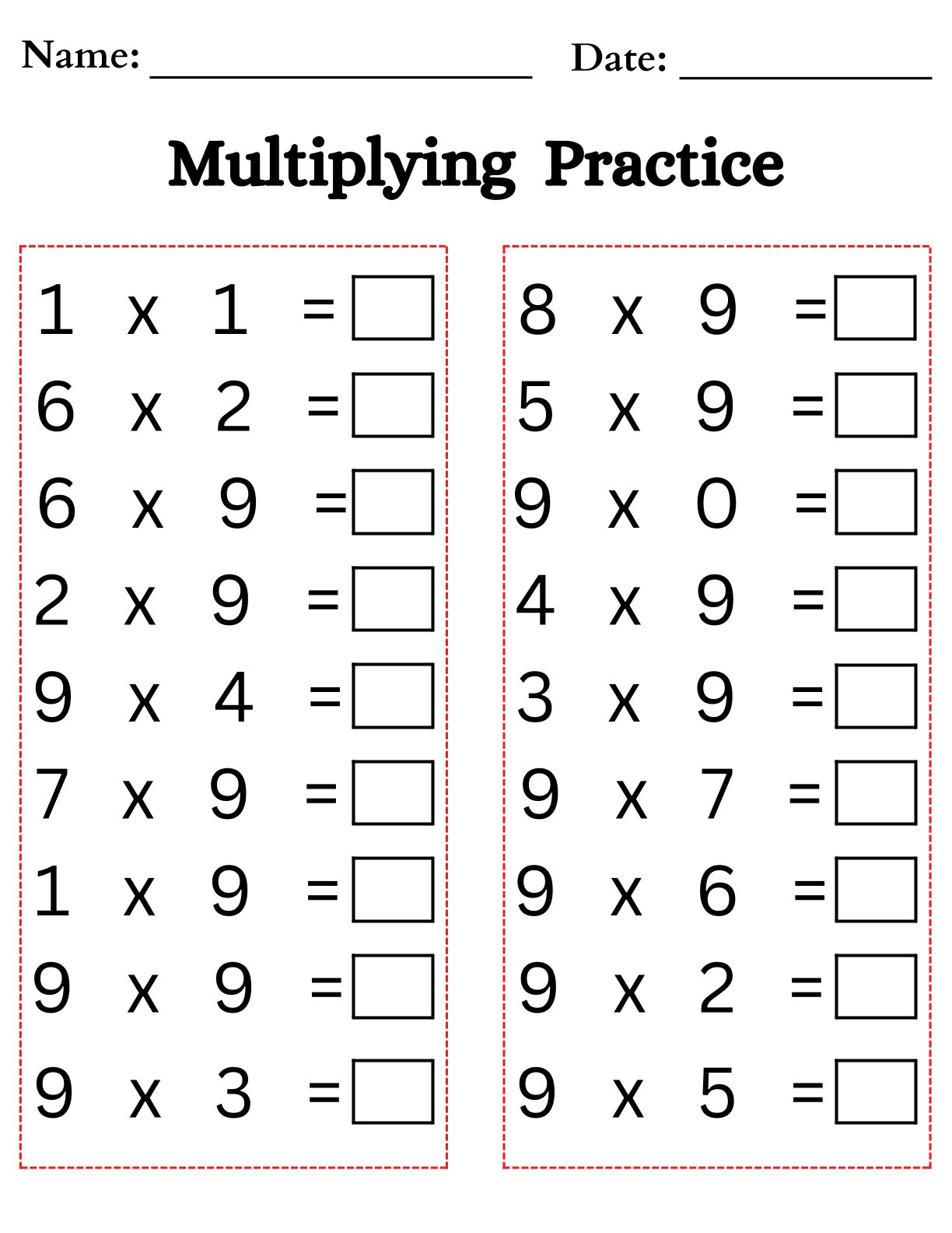 Multiplying Practice