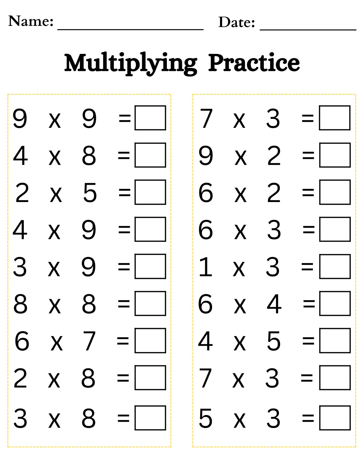 Multiplying Practice