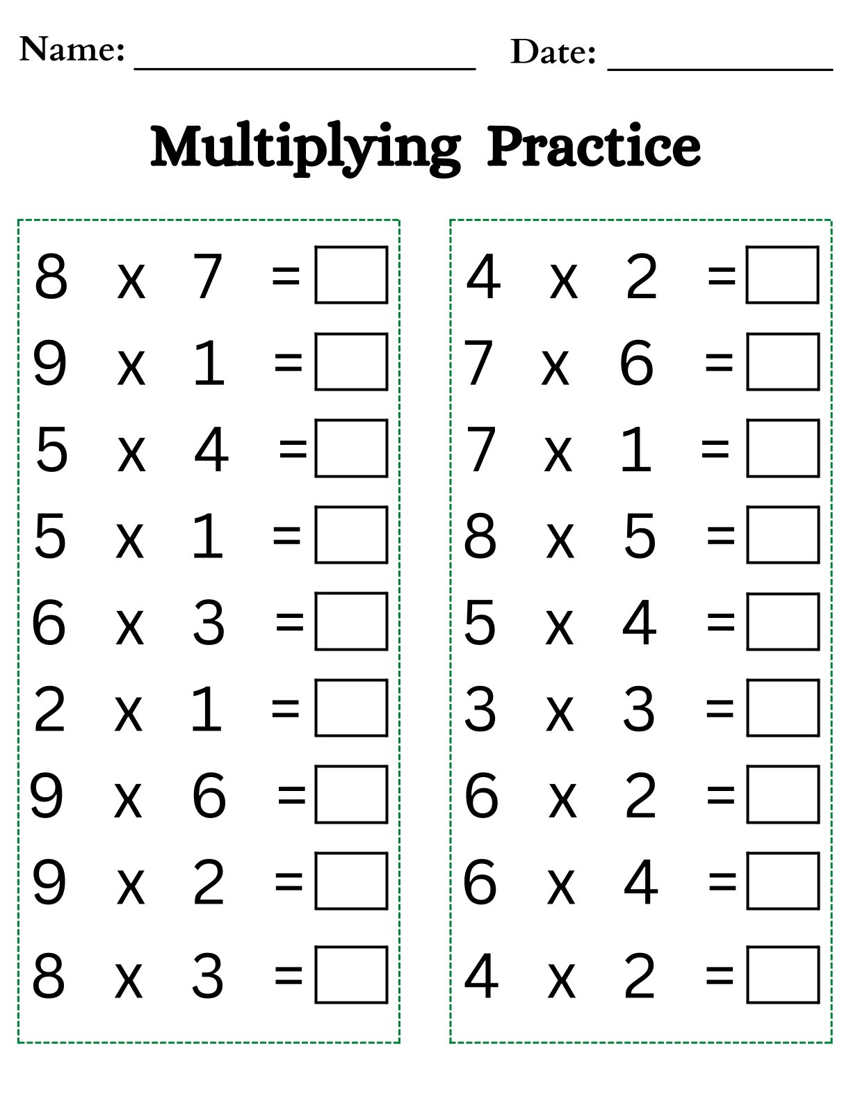 Multiplying Practice