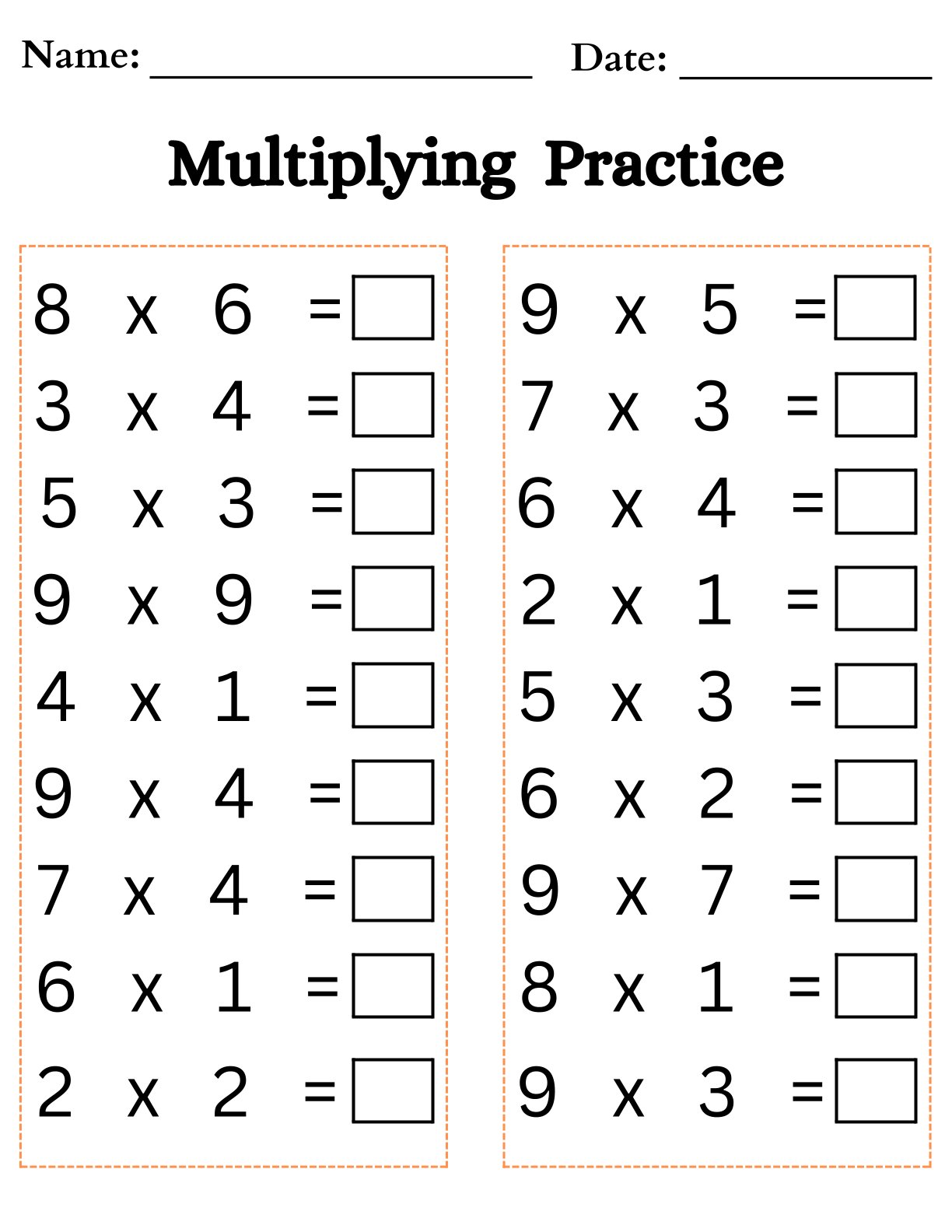 Multiplying Practice