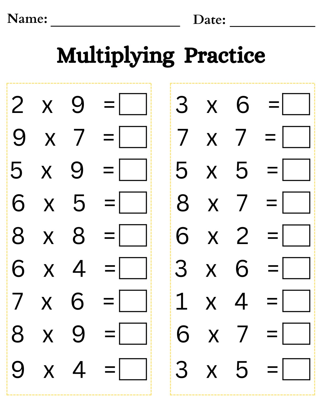 Multiplying Practice
