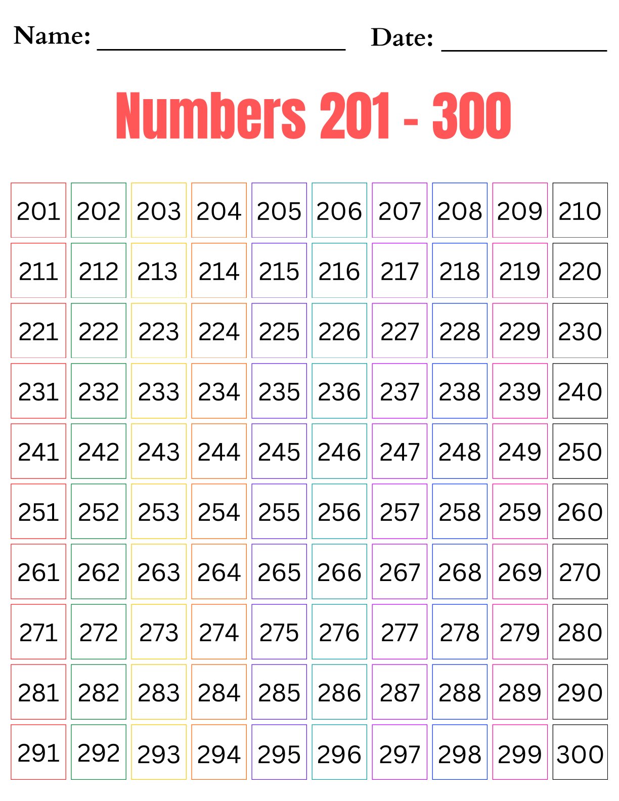 Number chart - 1 to 1000