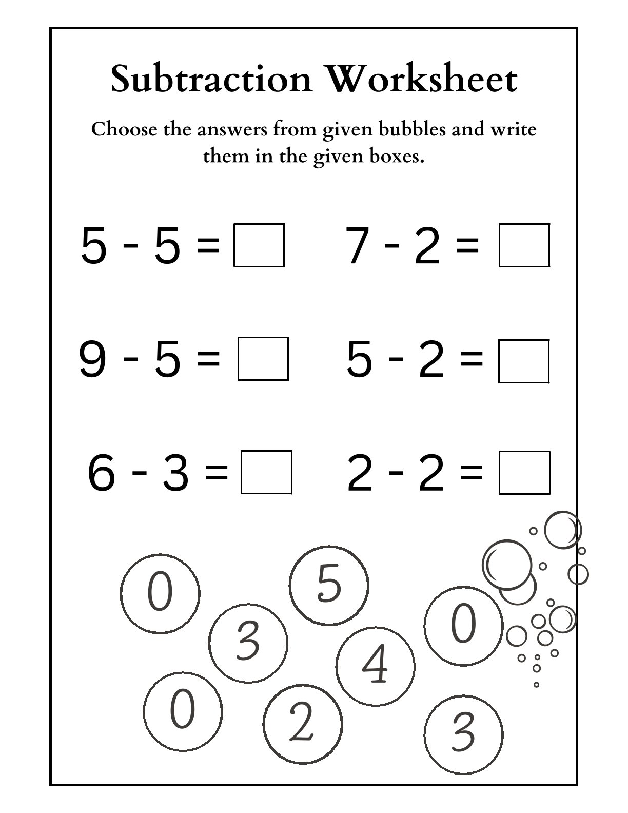 Subtraction worksheets