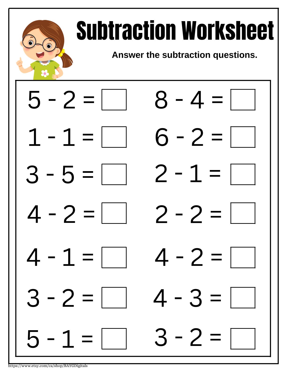 Subtraction worksheets