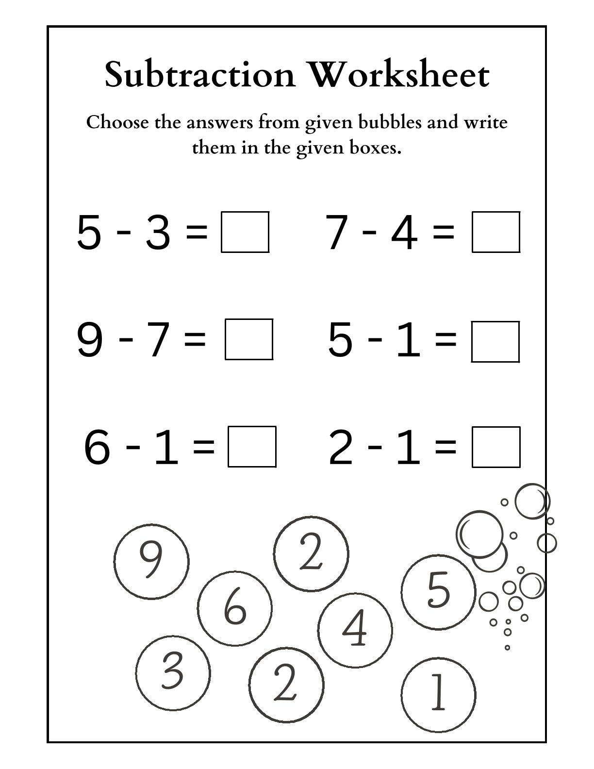 Subtraction worksheets