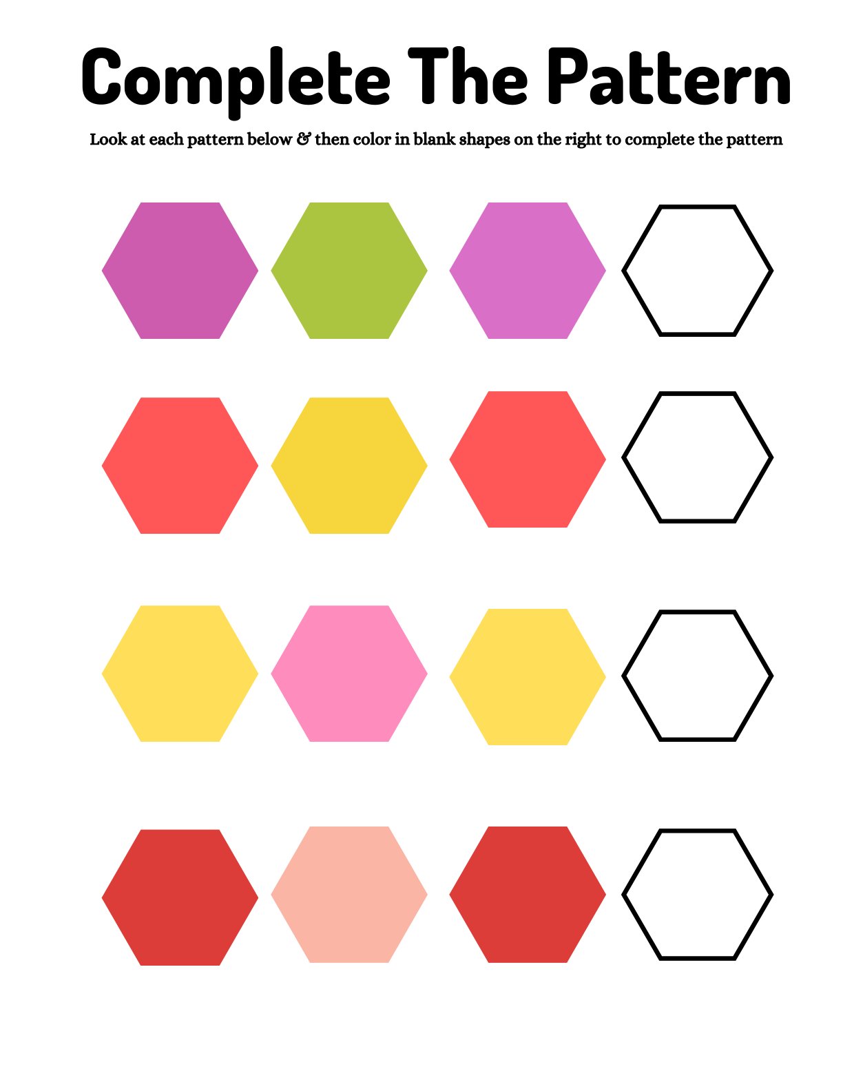 Complete the Pattern (Shapes & Colors)