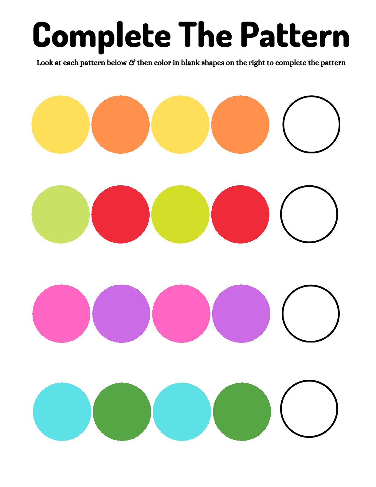 Complete the Pattern (Shapes & Colors)