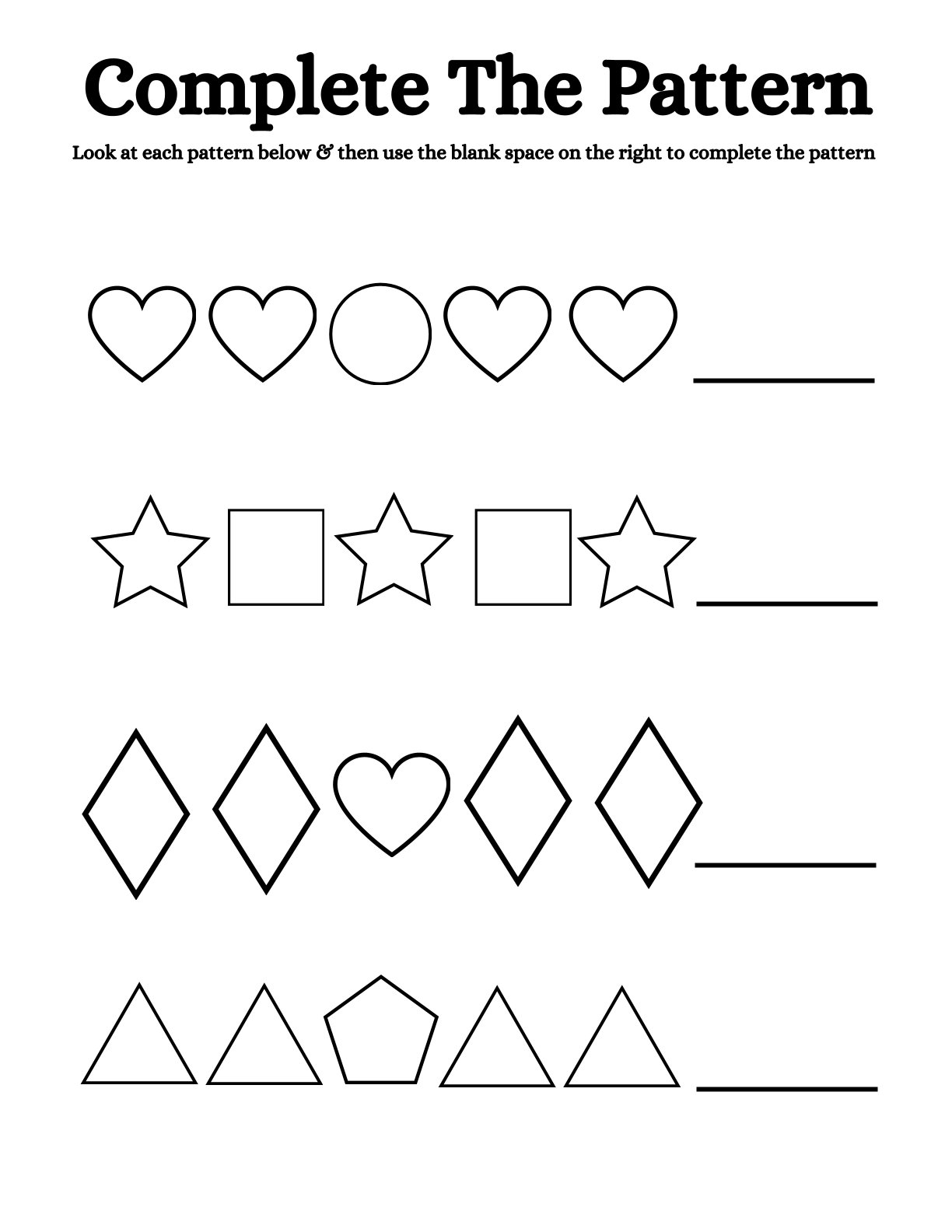 Complete the Pattern (Shapes & Colors)