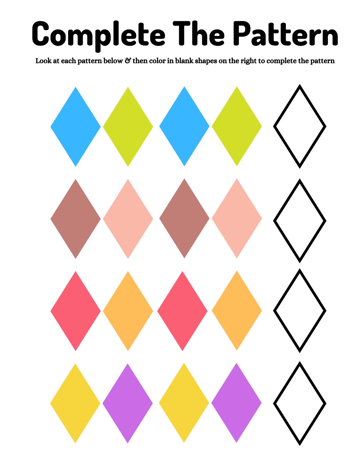 Complete the Pattern (Shapes & Colors)