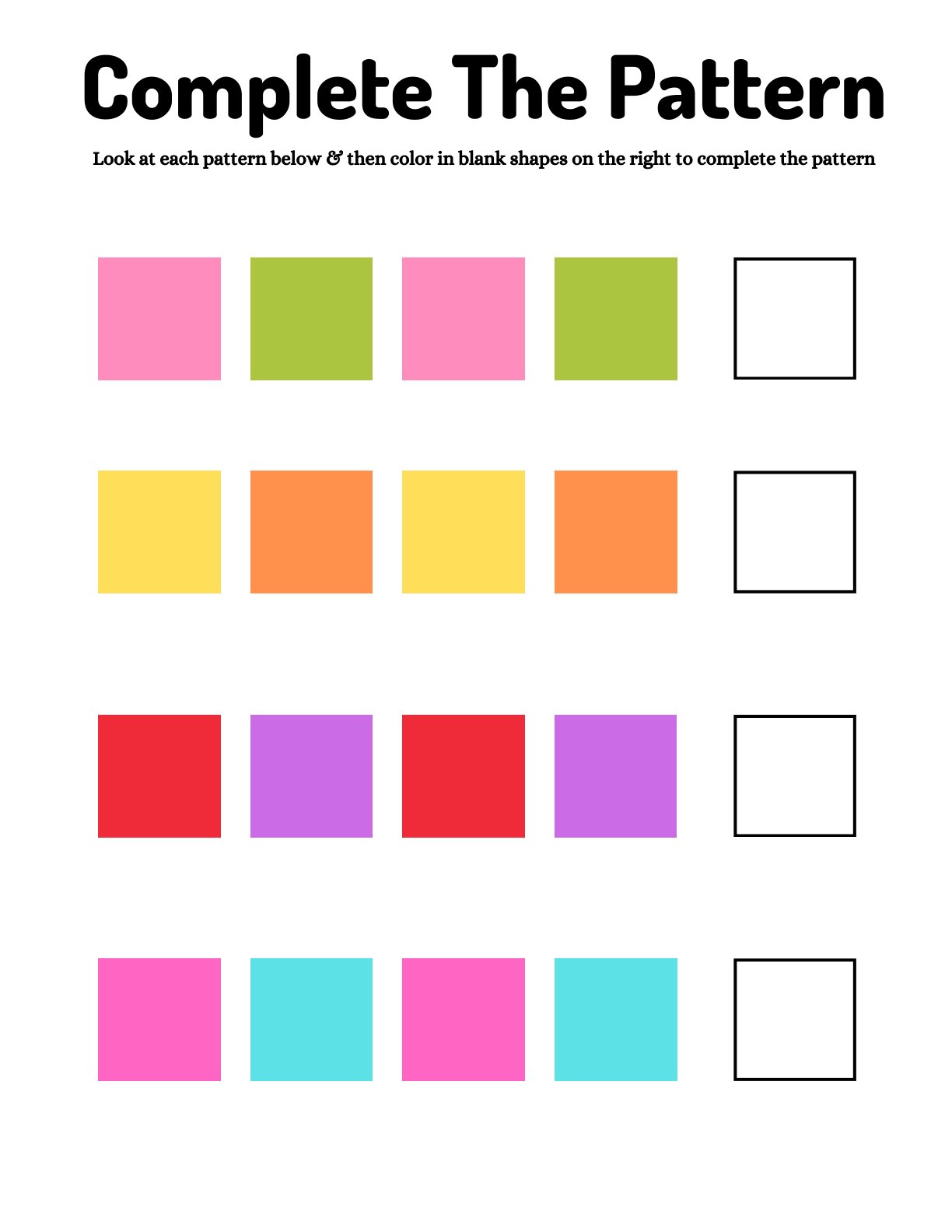 Complete the Pattern (Shapes & Colors)