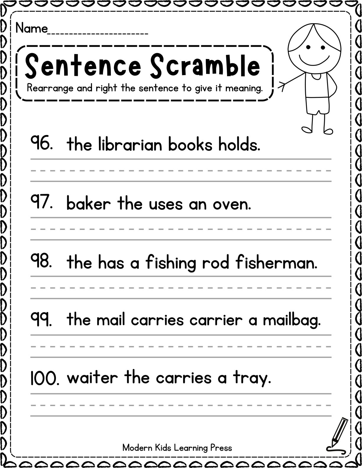 100 Sentence Building Worksheet for Kindergarten