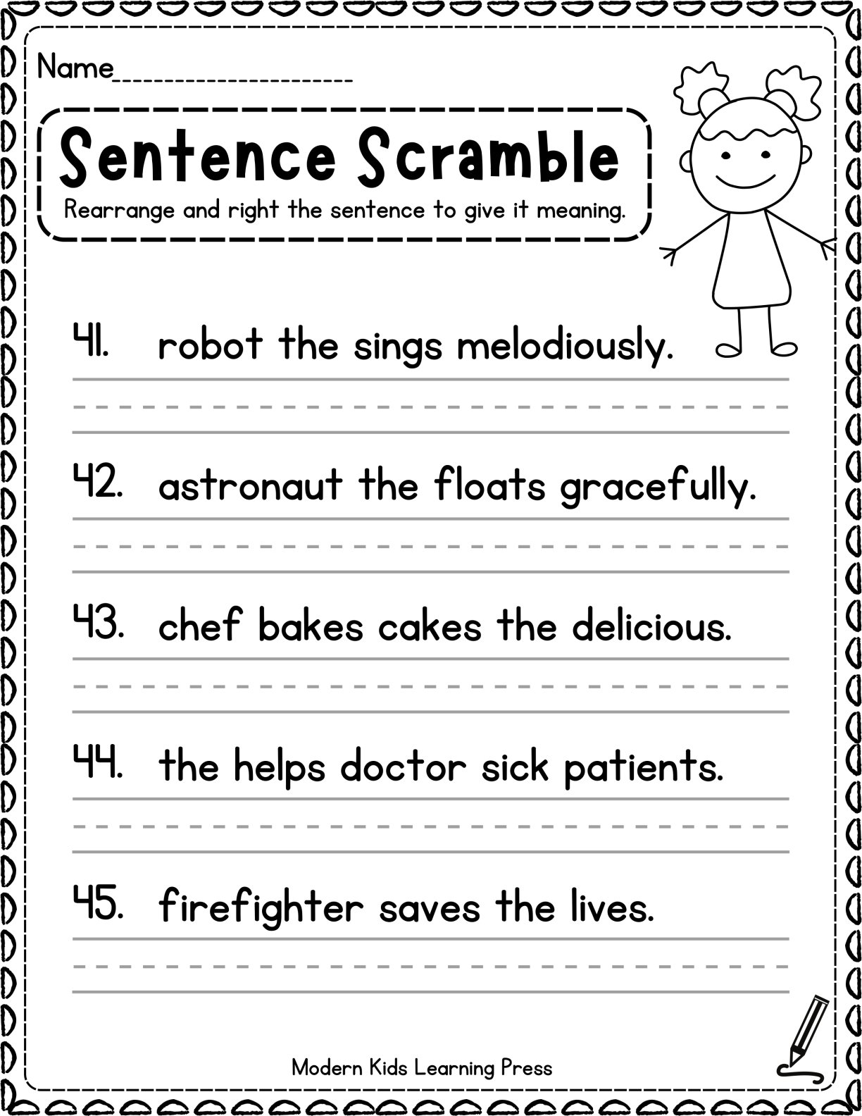 100 Sentence Building Worksheet for Kindergarten