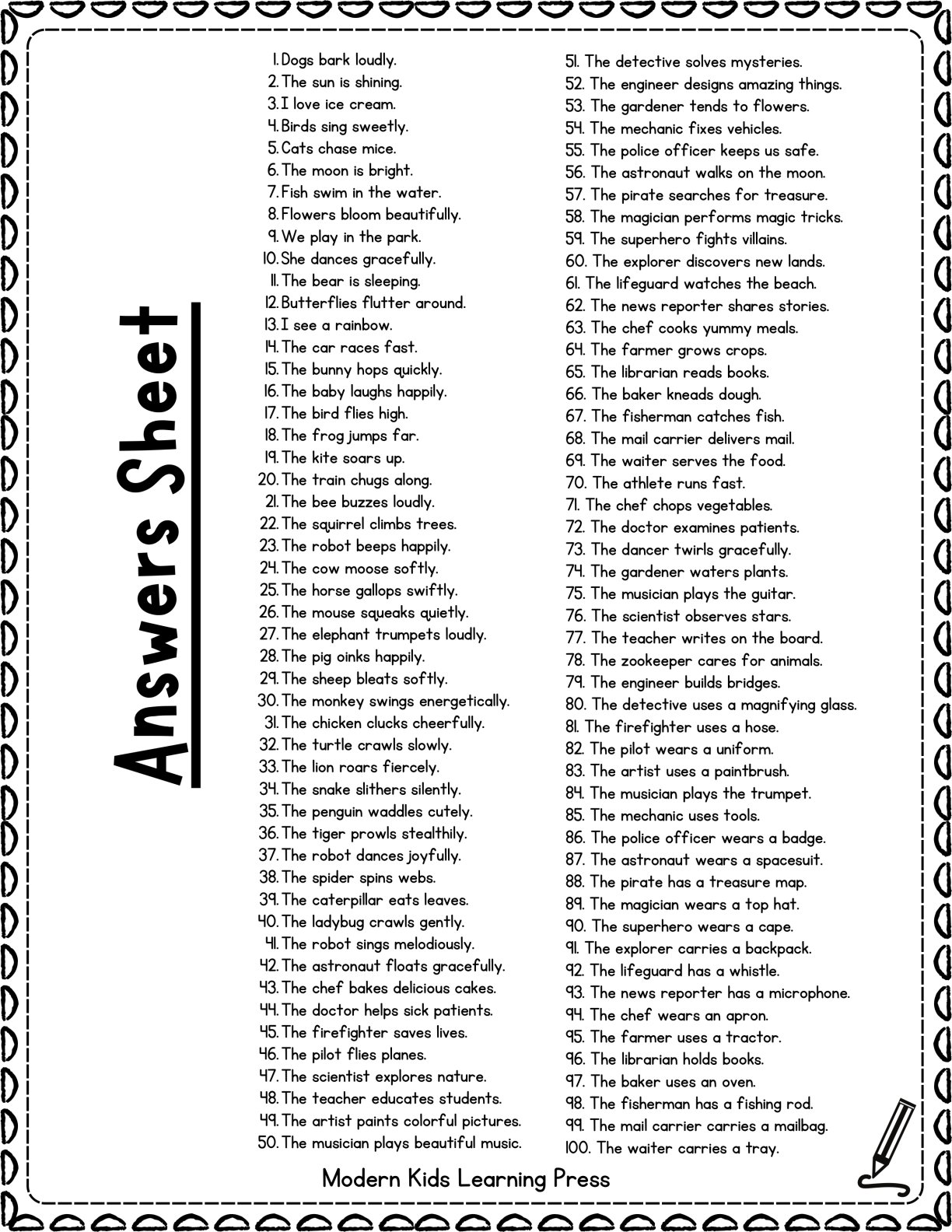 100 Sentence Building Worksheet for Kindergarten