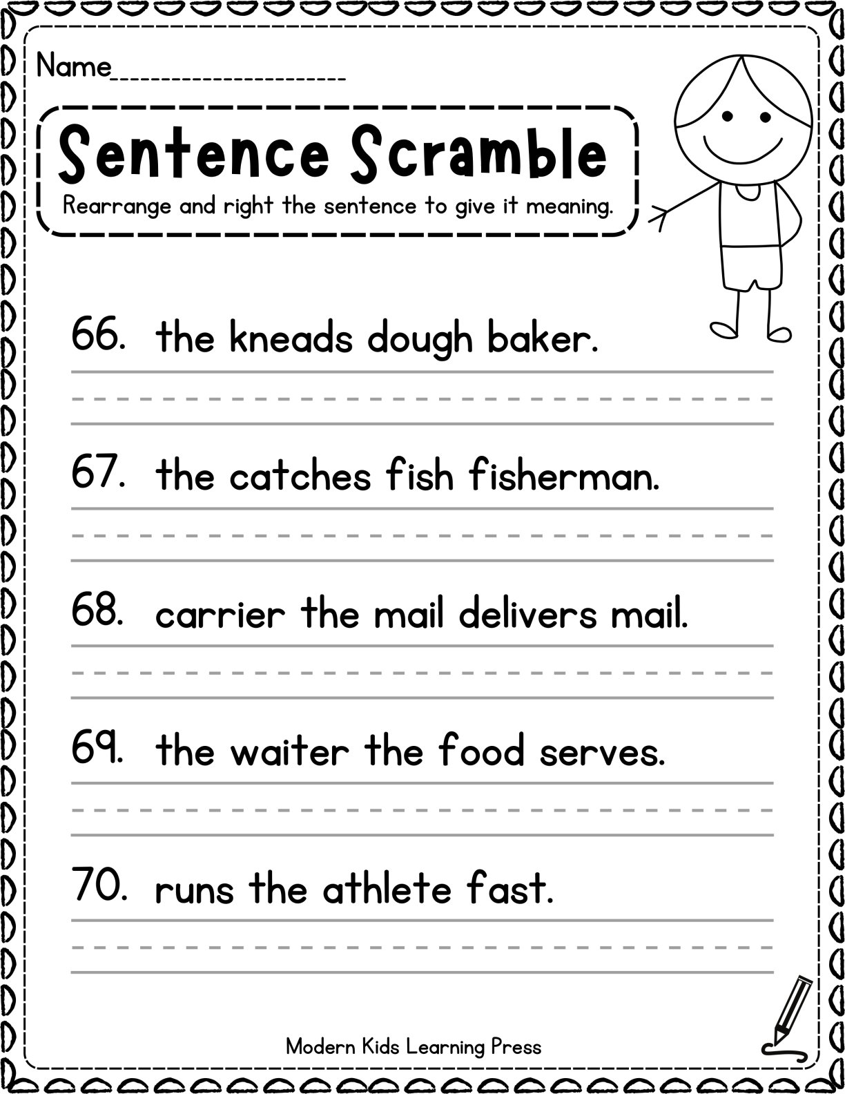 100 Sentence Building Worksheet for Kindergarten
