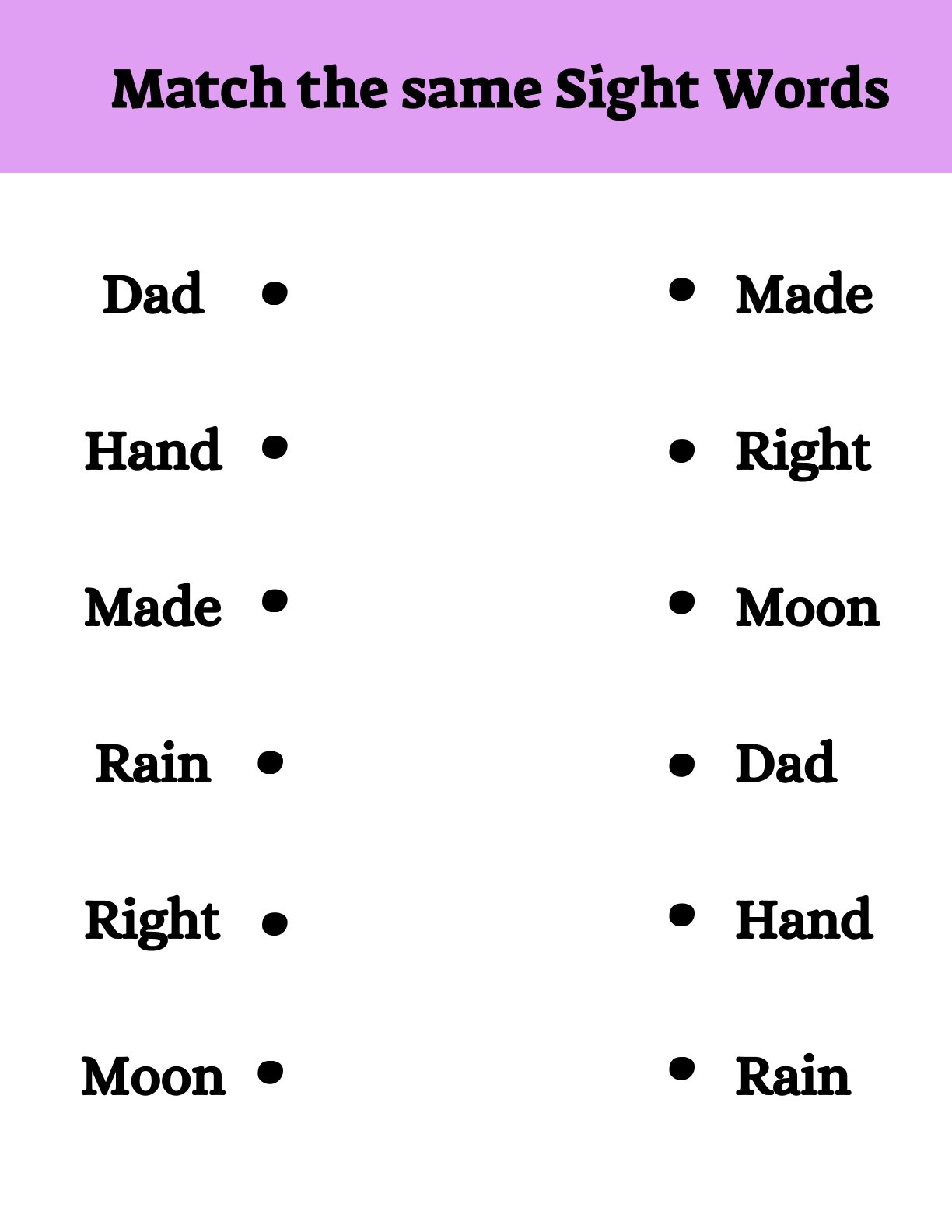 Match the same Sight Words