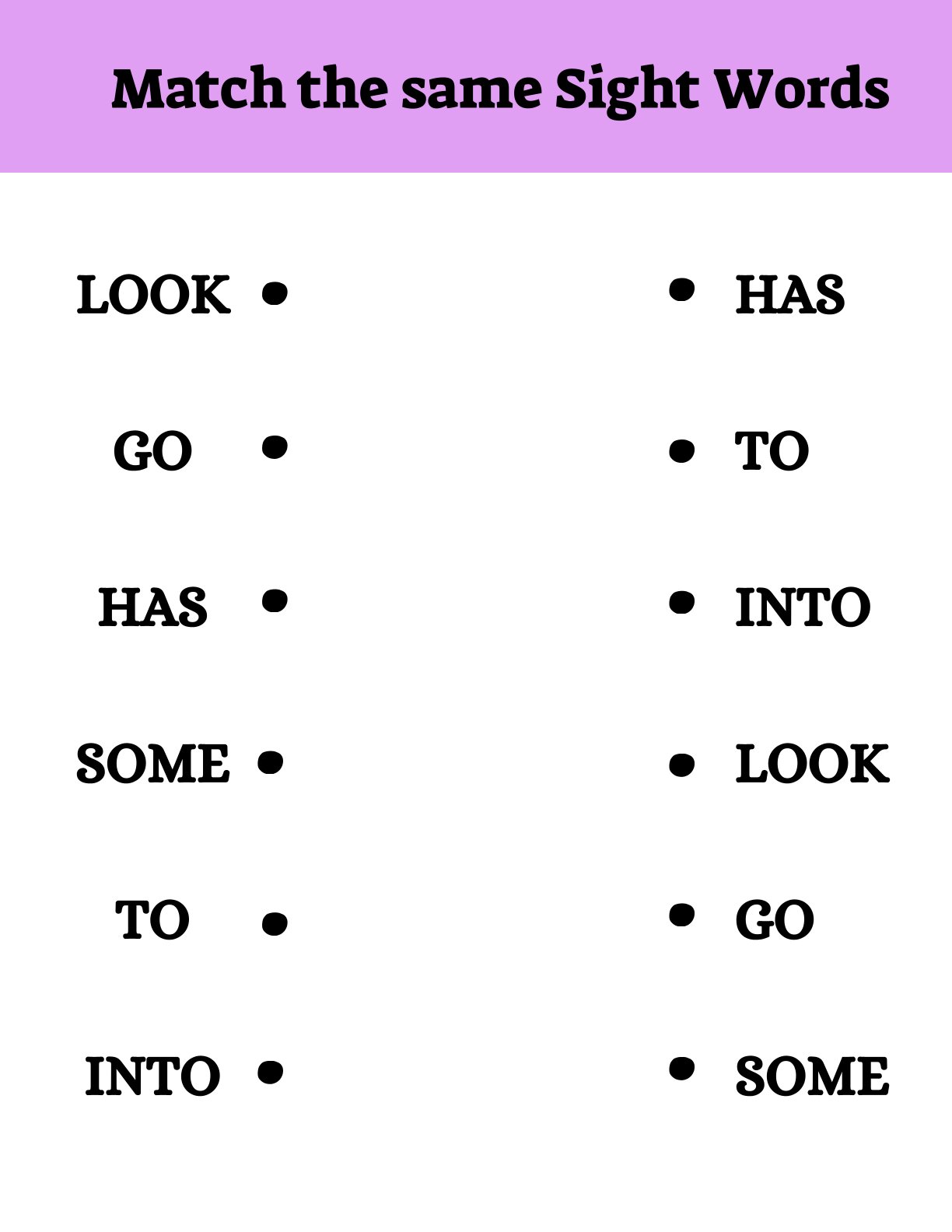 Match the same Sight Words