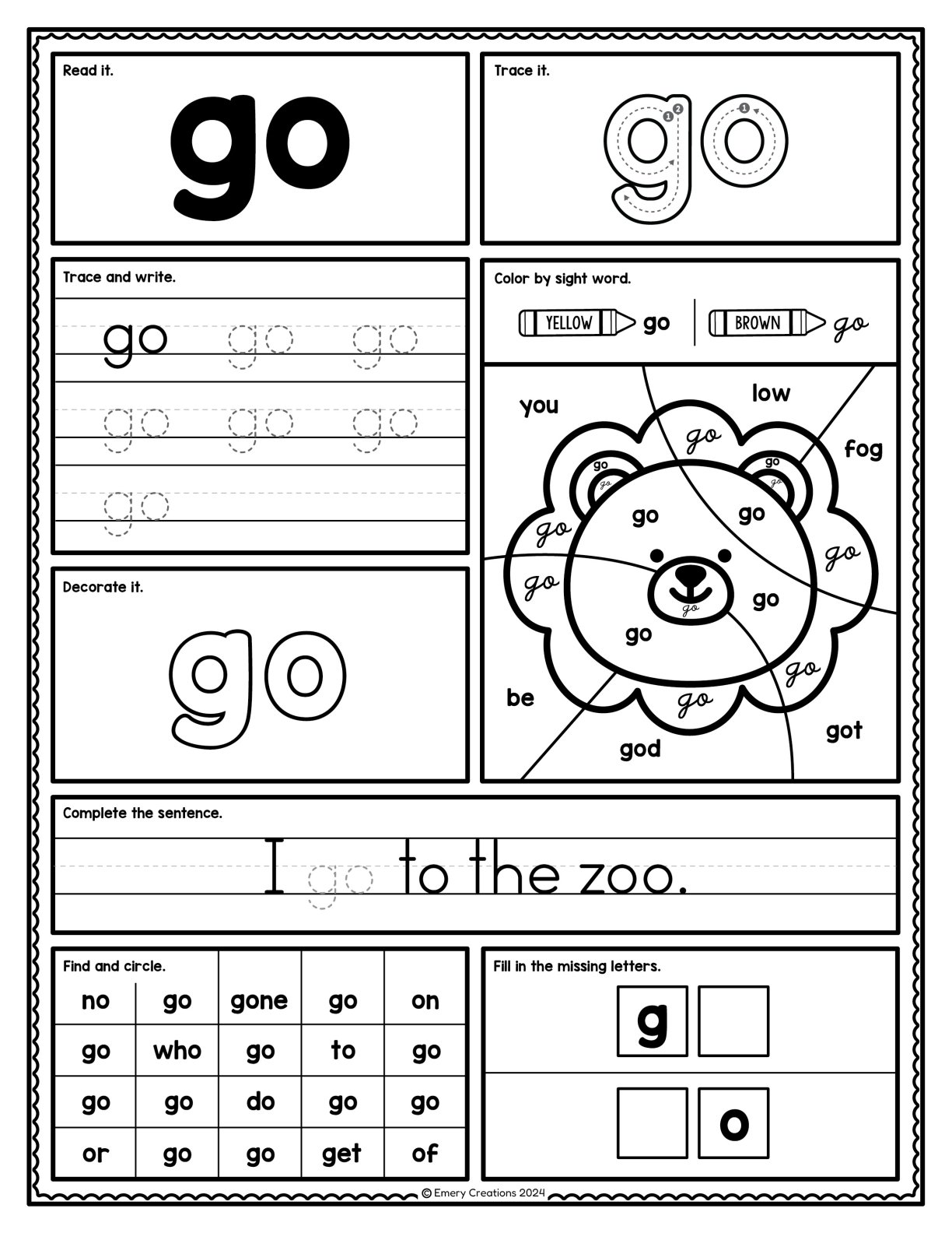 Pre-Primer Sight Word Worksheets