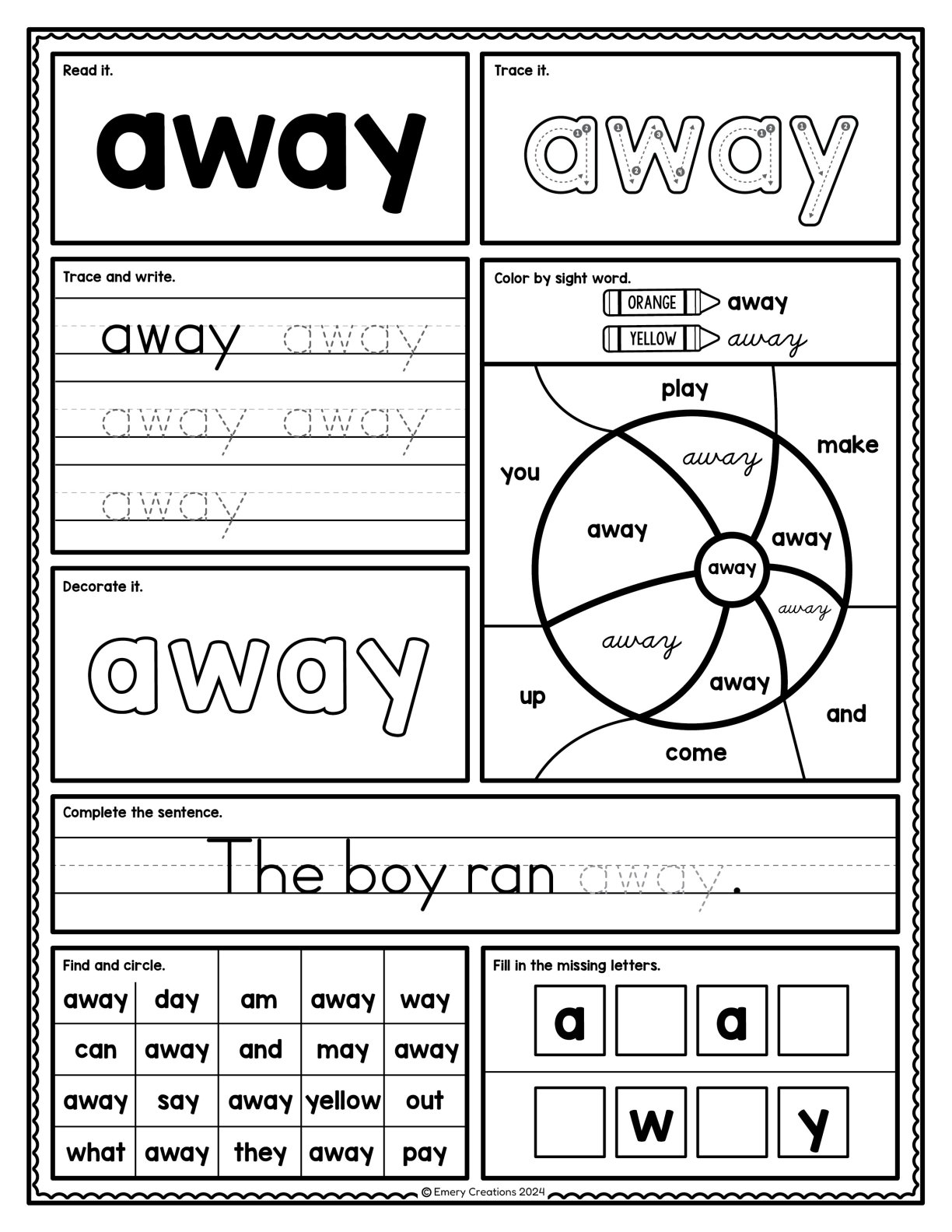 Pre-Primer Sight Word Worksheets
