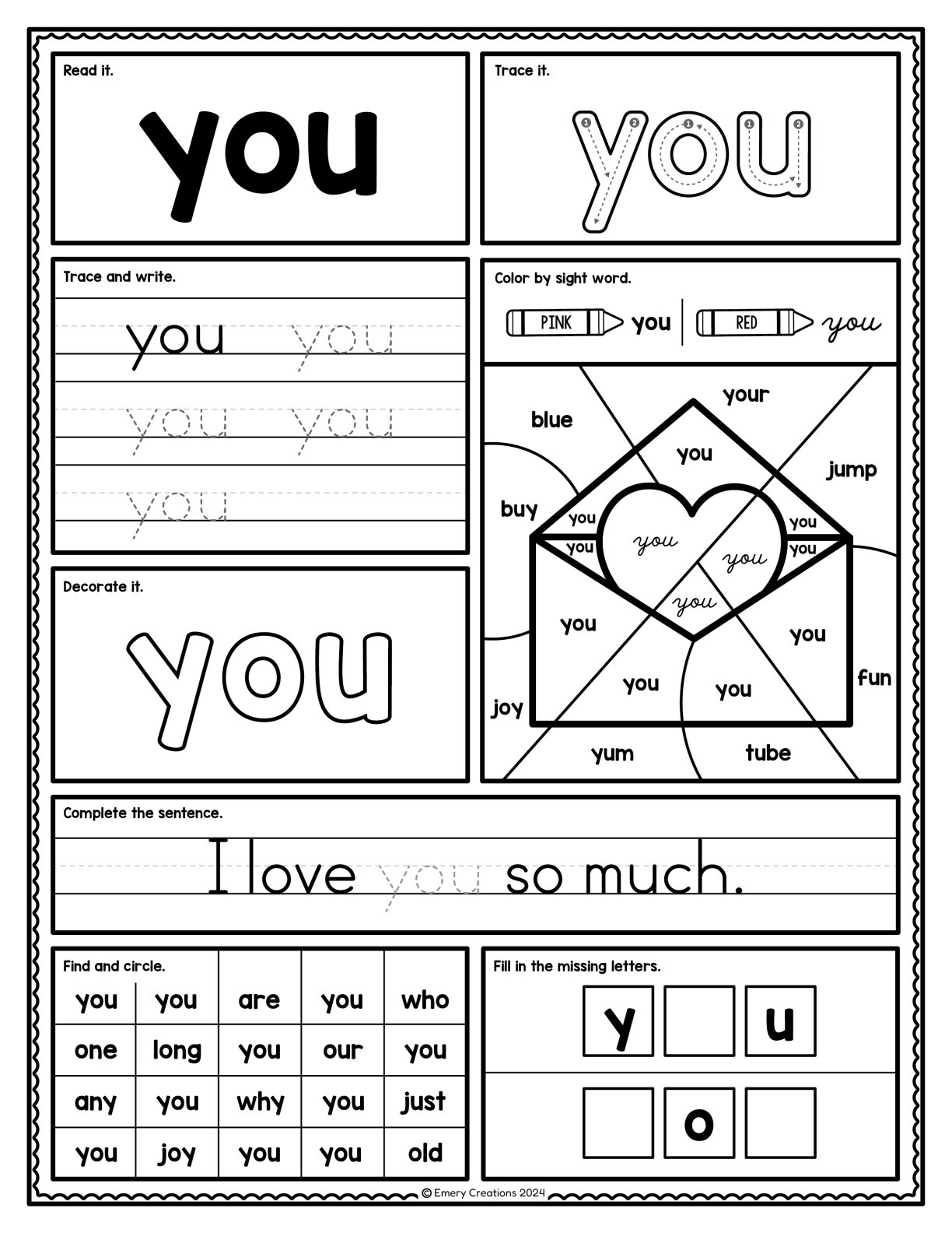 Pre-Primer Sight Word Worksheets