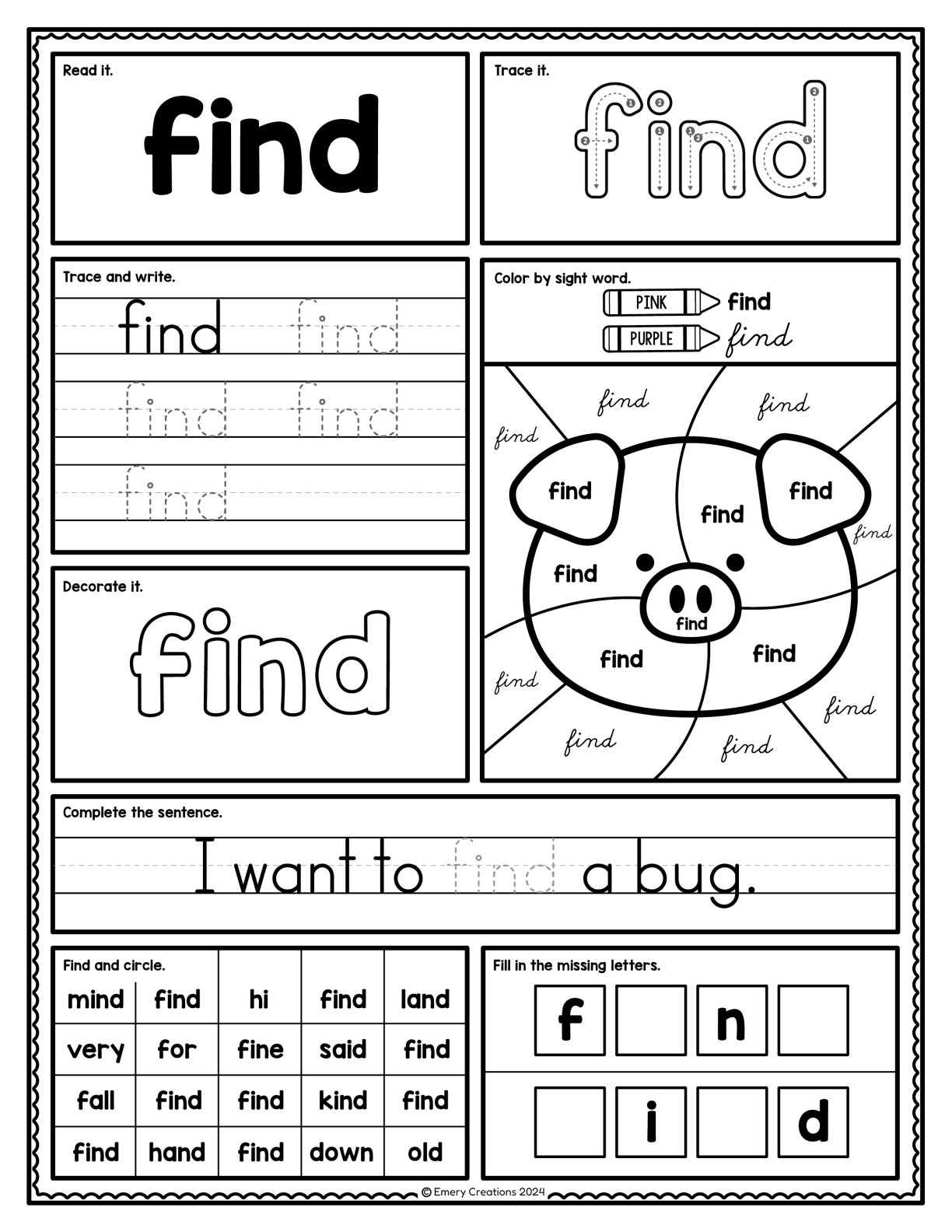 Pre-Primer Sight Word Worksheets