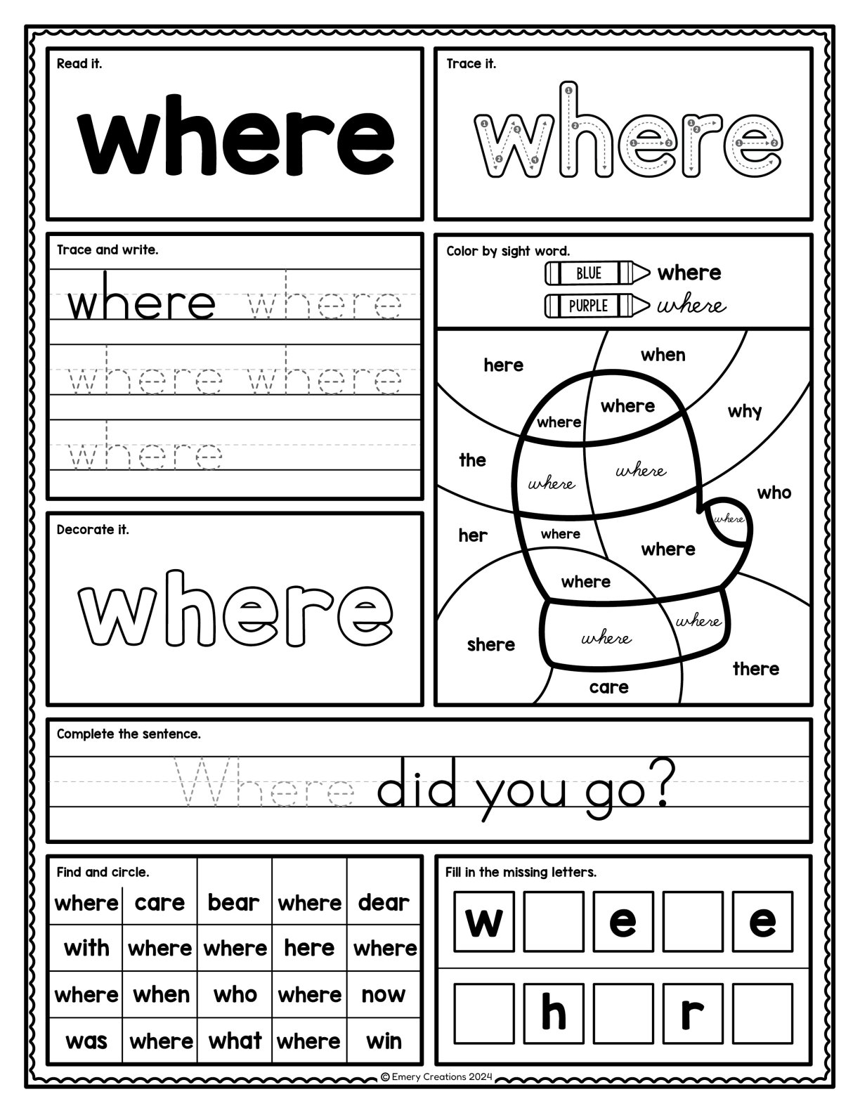 Pre-Primer Sight Word Worksheets