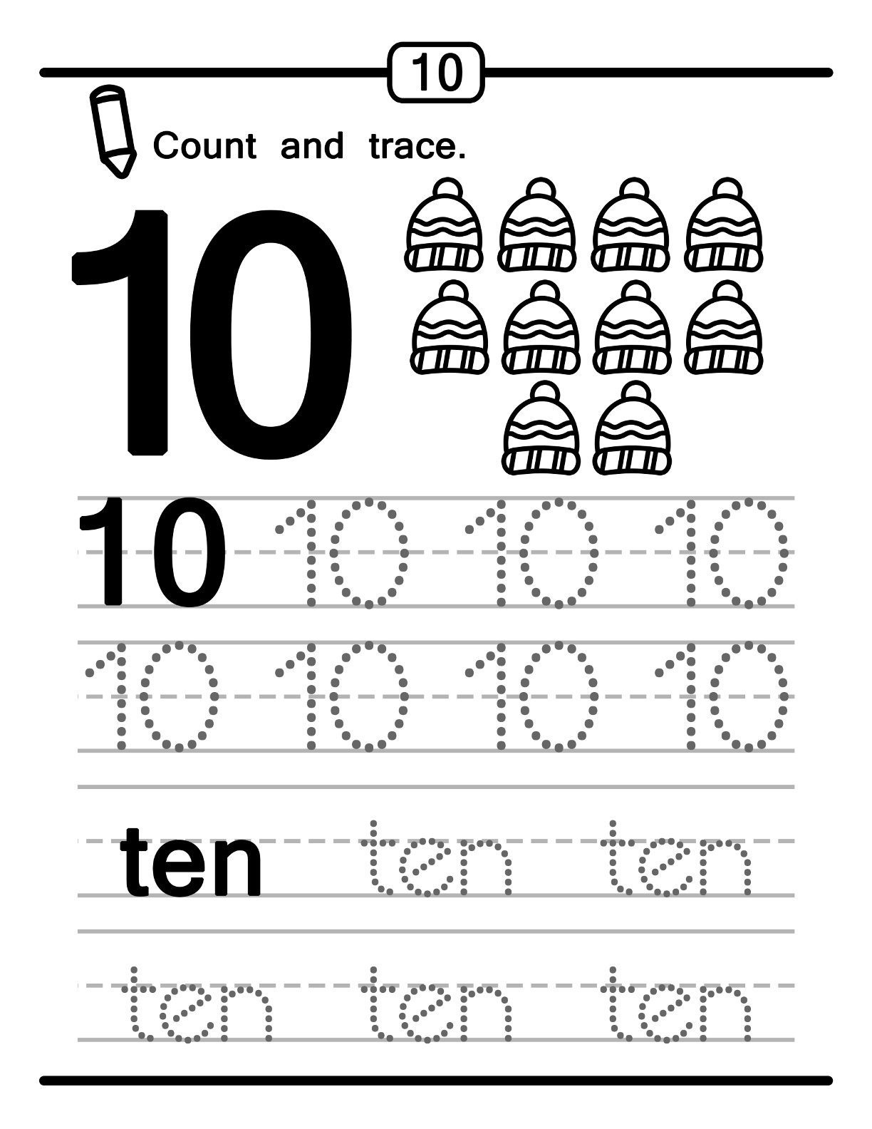 Preschool Math Worksheet Count and Trace